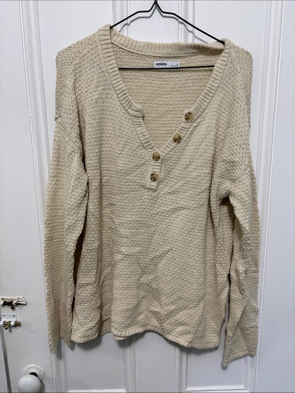 Sonoma Cream Knit Henley Pullover Sweater